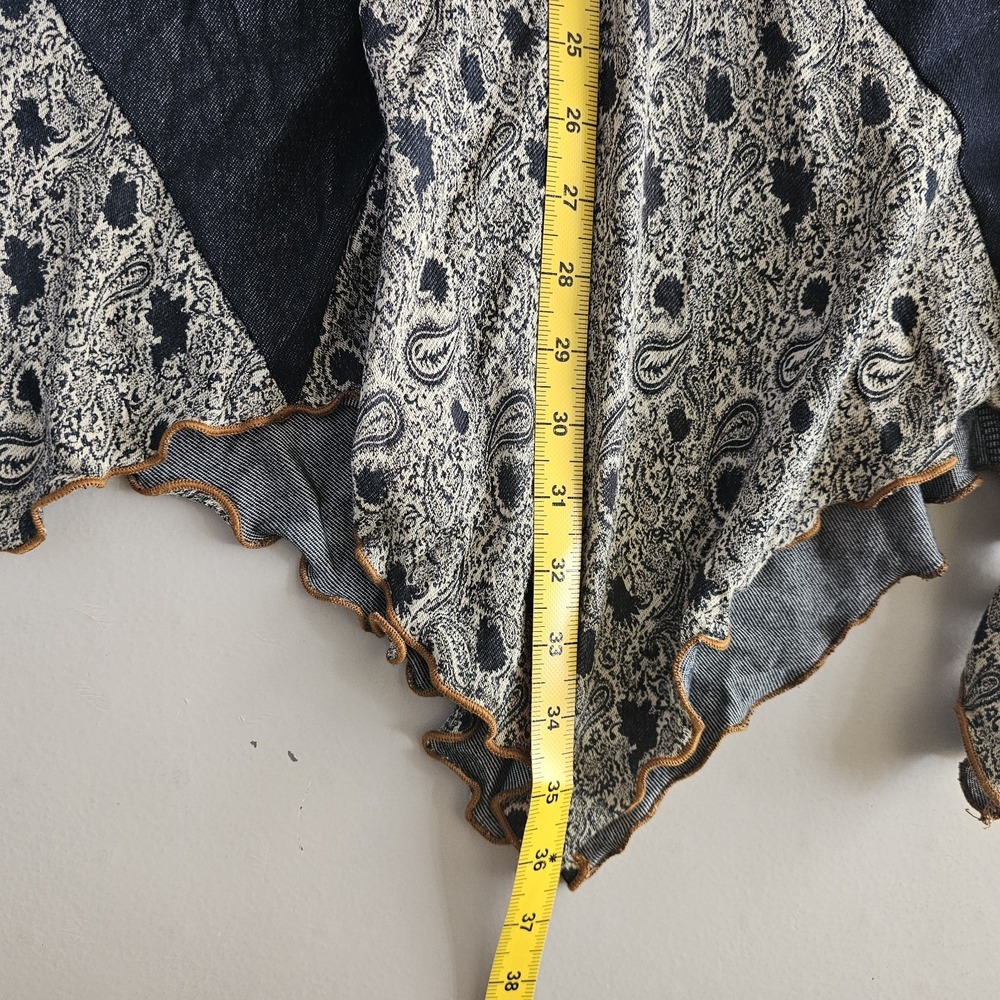 VTG XL Blue Knit Midi Skirt A-Line Asymmetric Hem Floral Print Accent Y2K Fairy - Picture 7 of 7